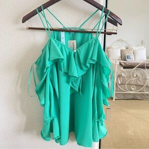 NWT Women's She + Sky Mint Green Cold Shoulder Ruffle Strappy Top Size Large
